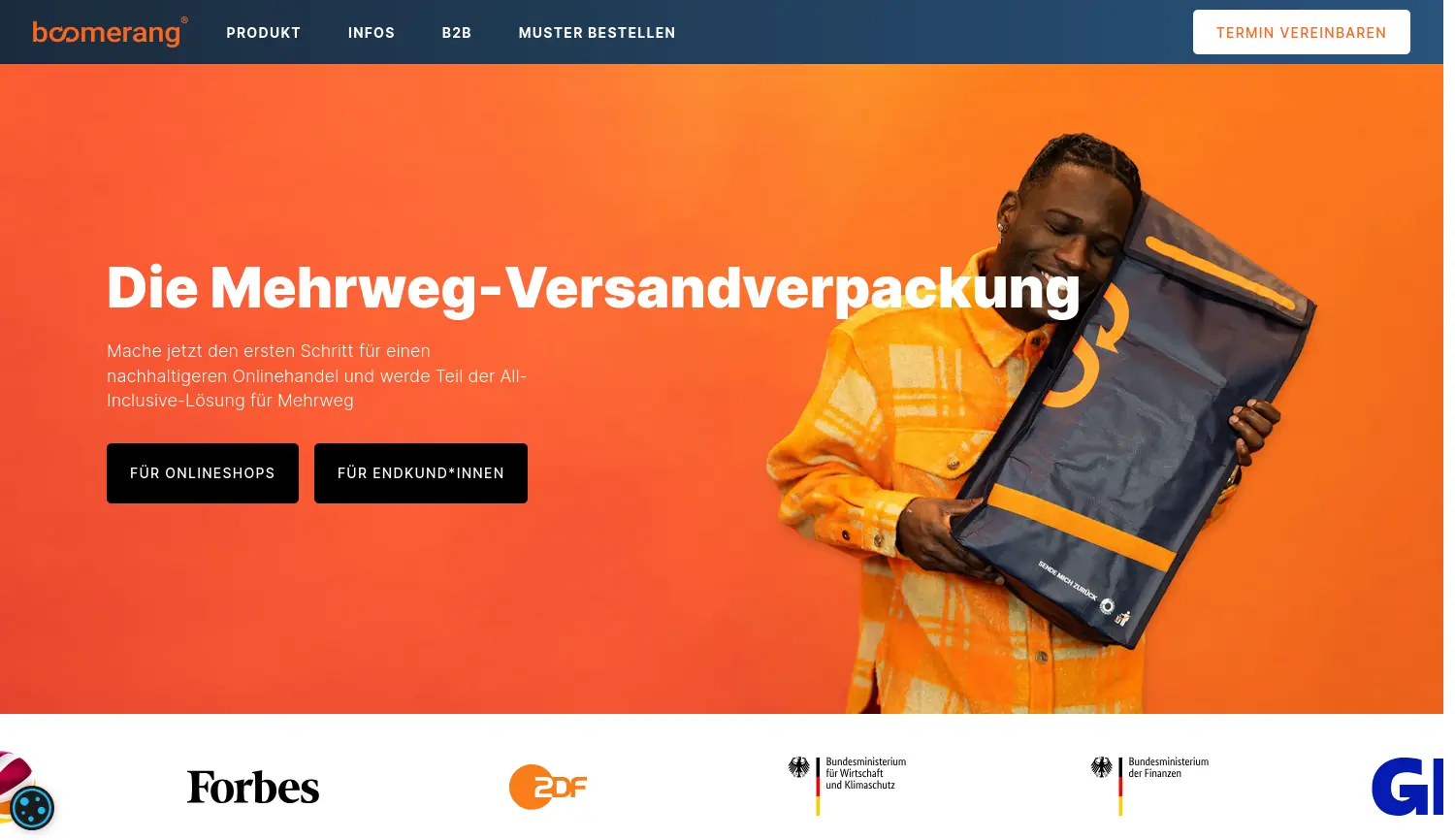 Website-Screenshot von Boomerang