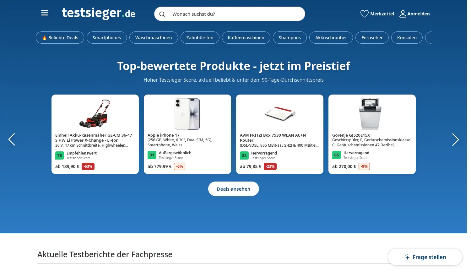 Website-Screenshot von Testsieger.de