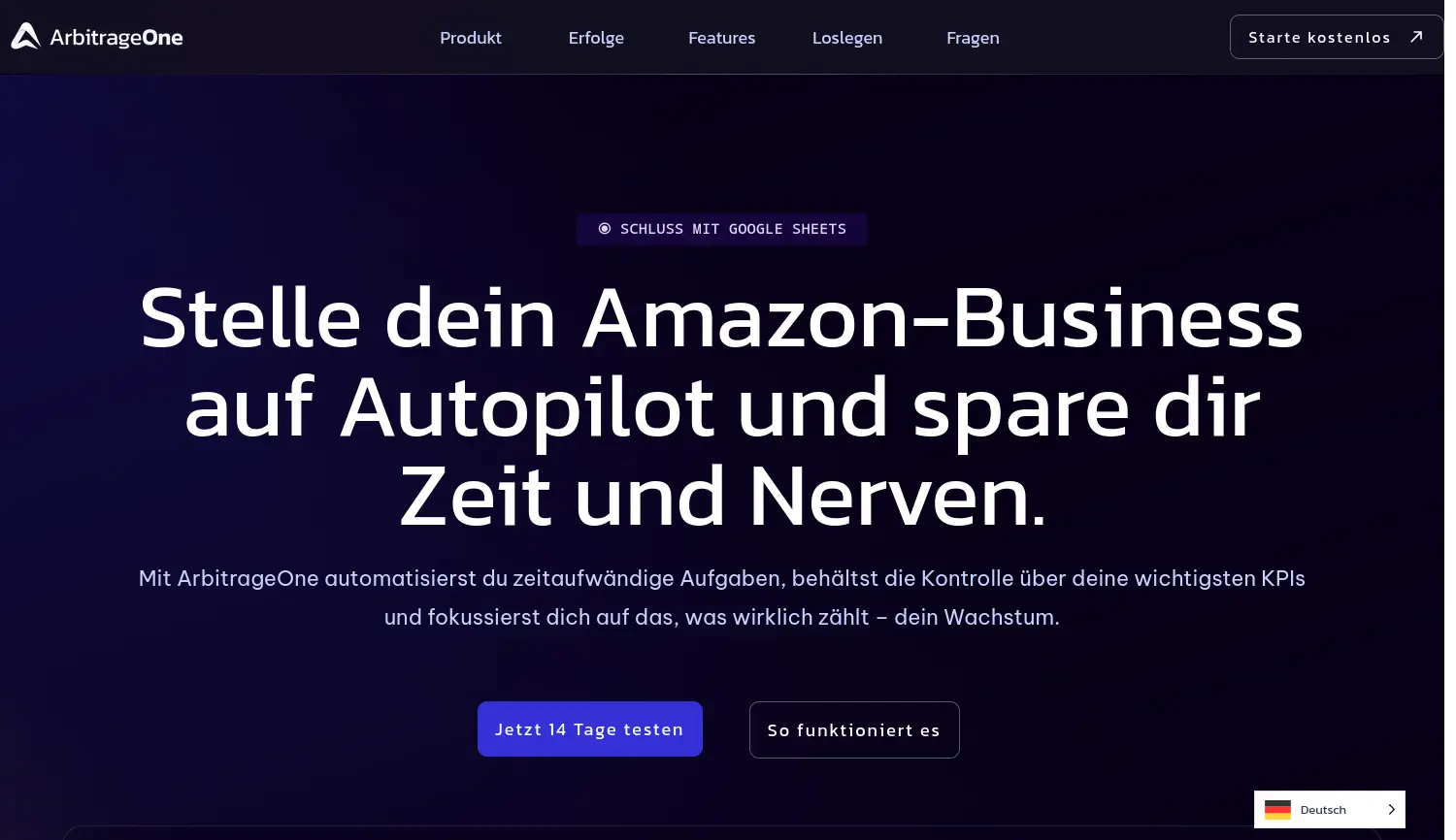 Website-Screenshot von ArbitrageOne