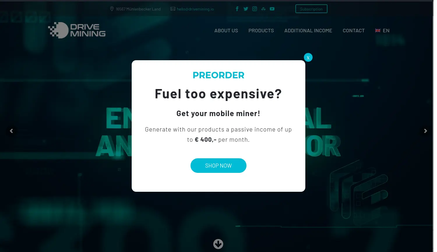 Website-Screenshot von DriveMining