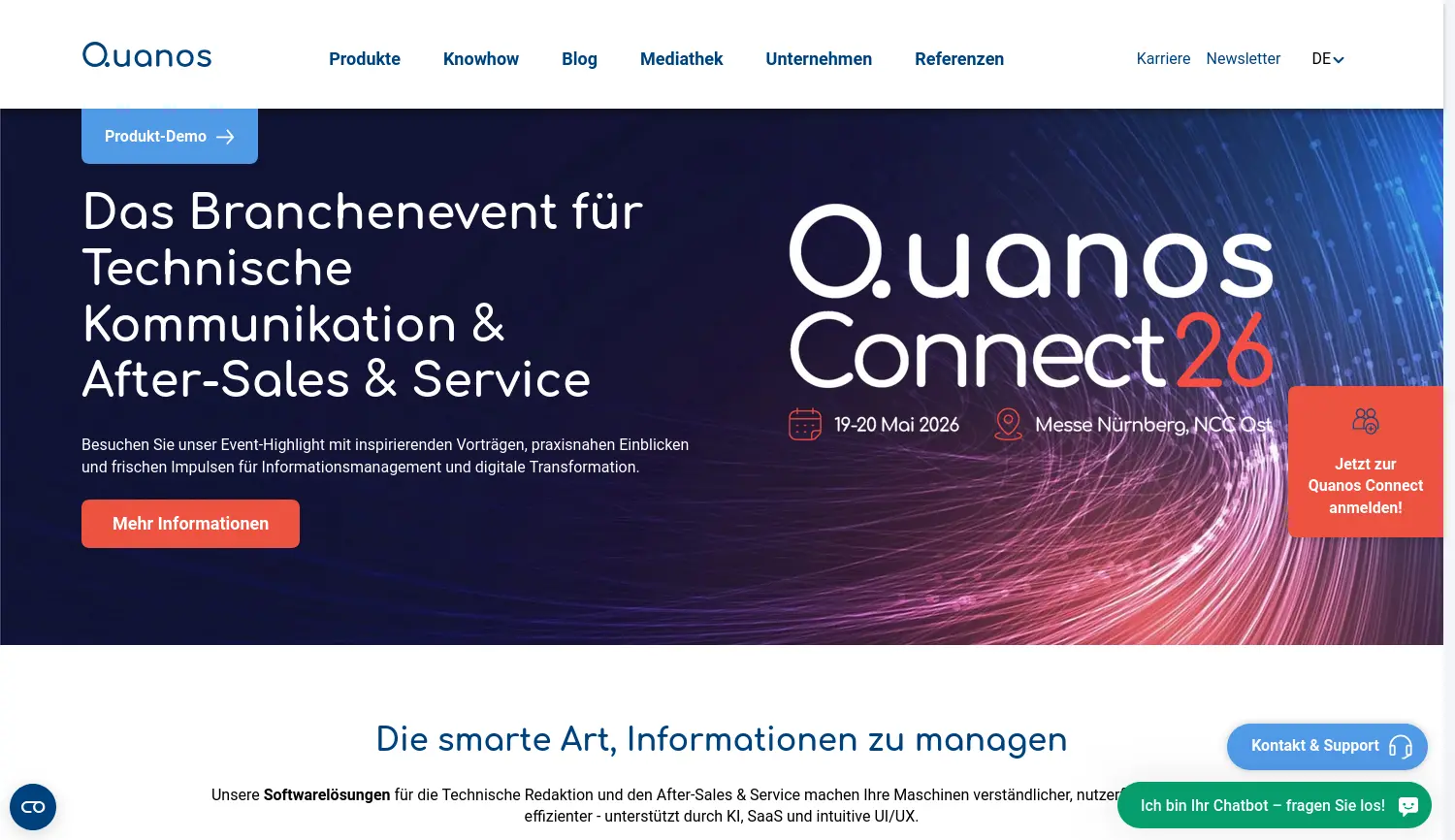 Website-Screenshot von Quanos