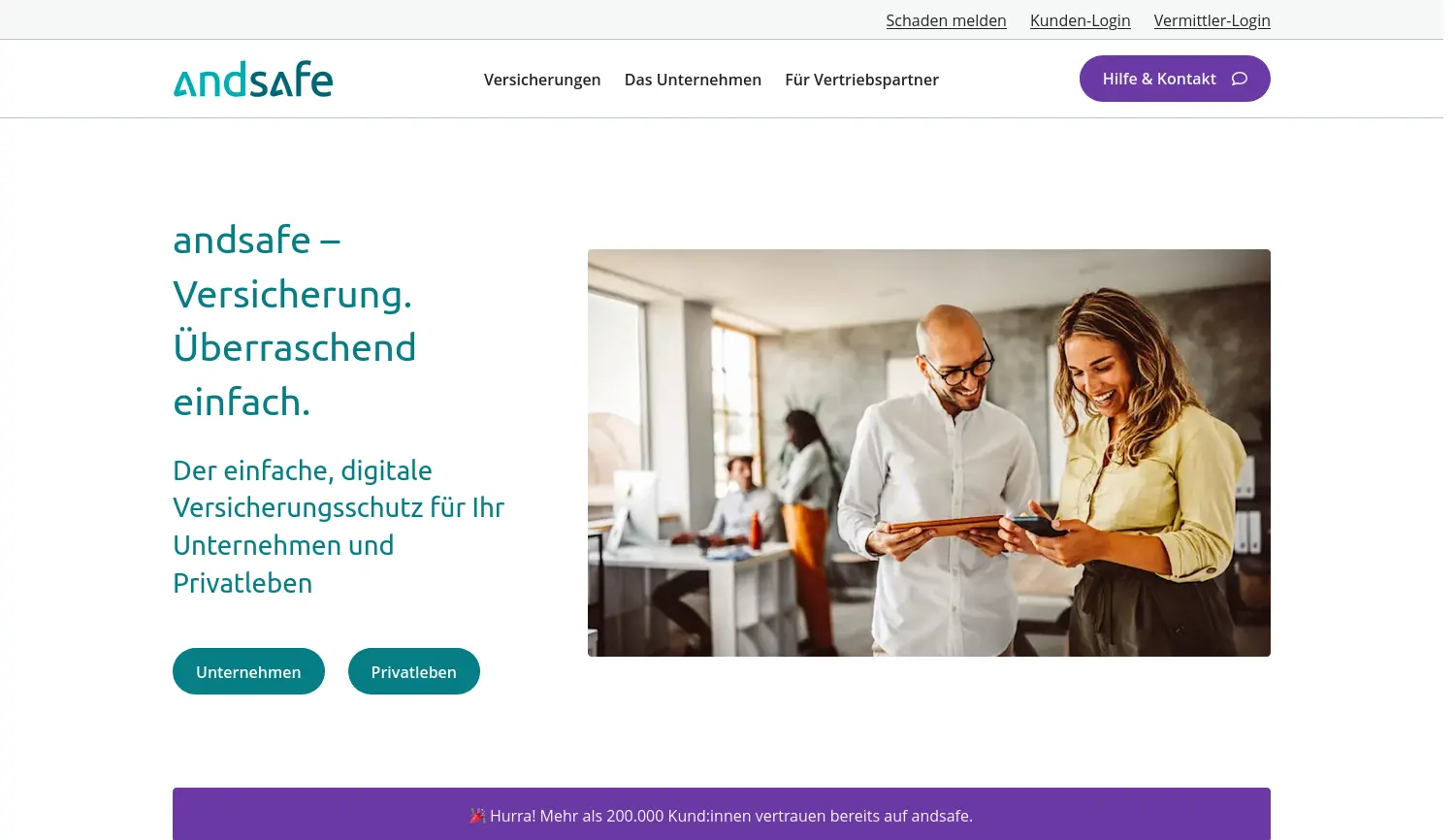 Website-Screenshot von andsafe