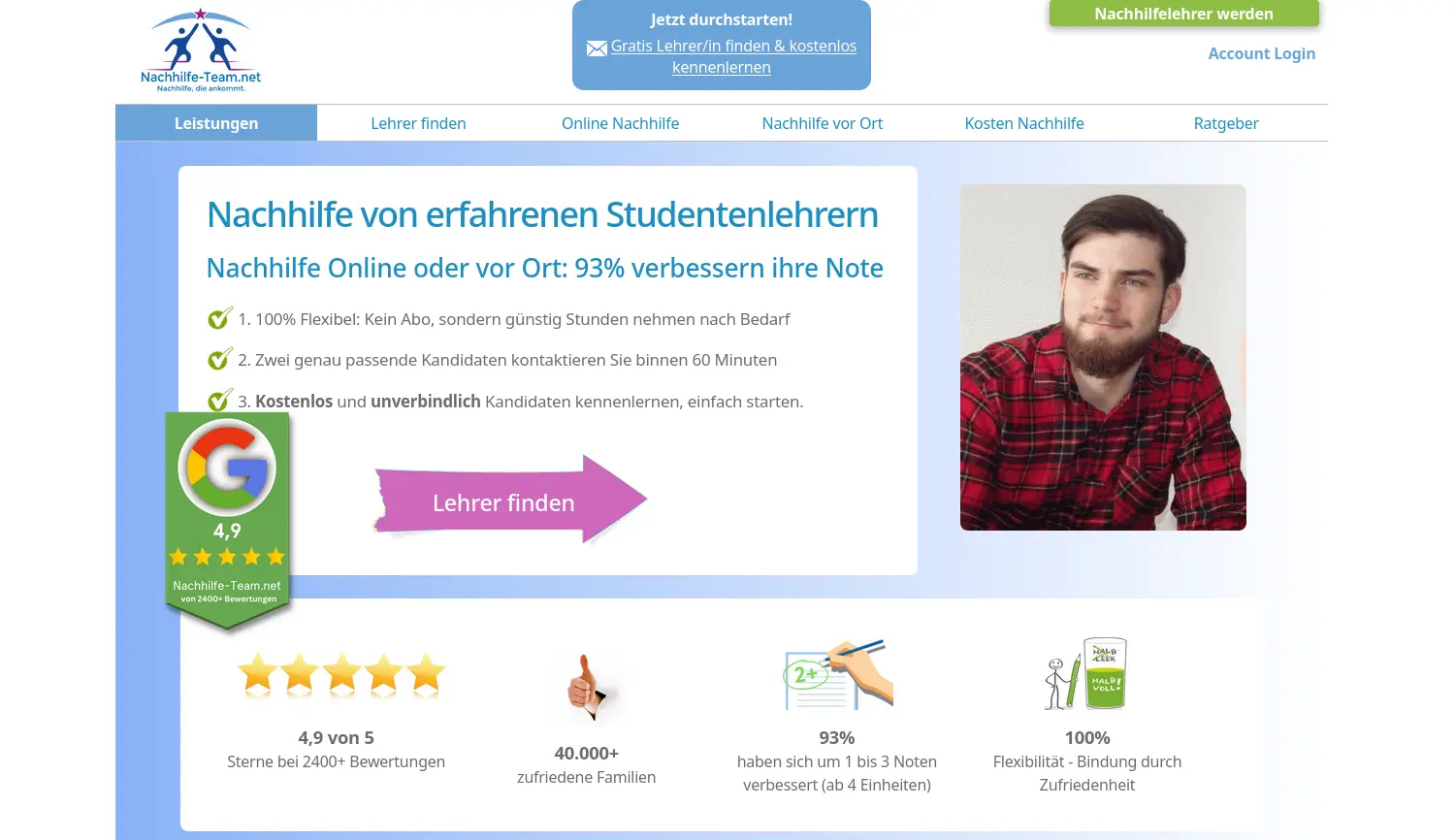 Website-Screenshot von Nachhilfe-Team