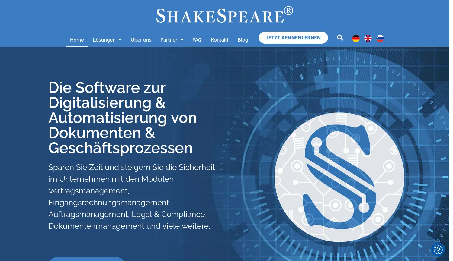 Website-Screenshot von ShakeSpeare Software