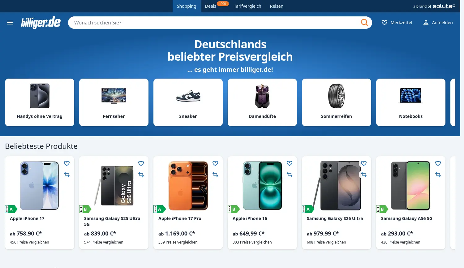 Website-Screenshot von billiger.de