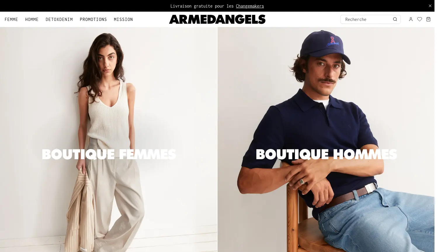 Website-Screenshot von ARMEDANGELS