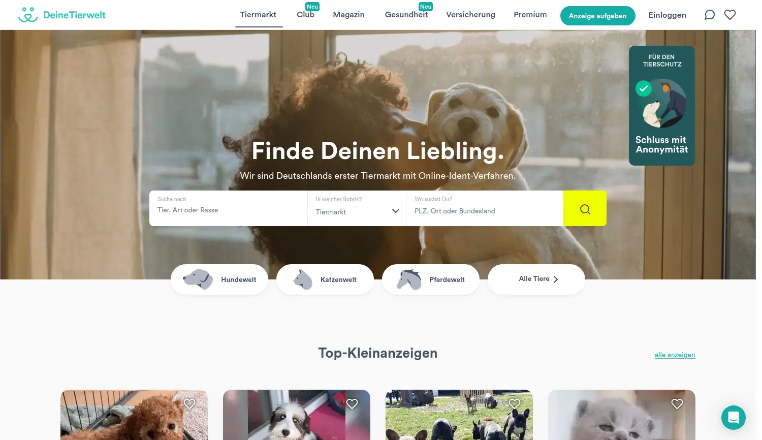 Website-Screenshot von DeineTierwelt