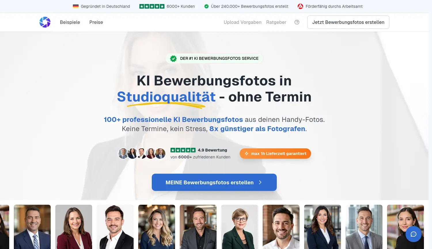Website-Screenshot von Bewerbungsbild24