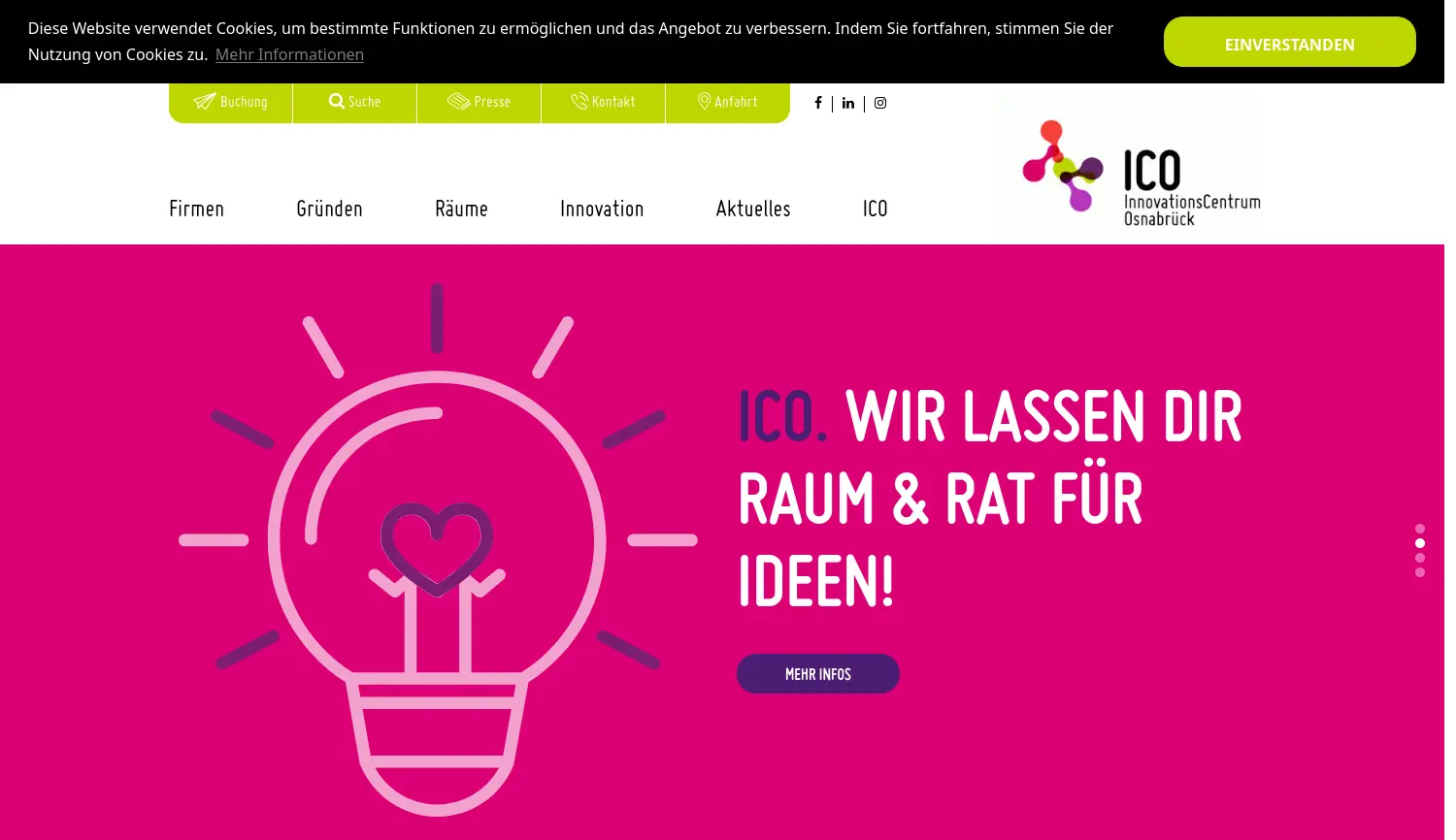 Website-Screenshot von ICO InnovationsCentrum Osnabrück