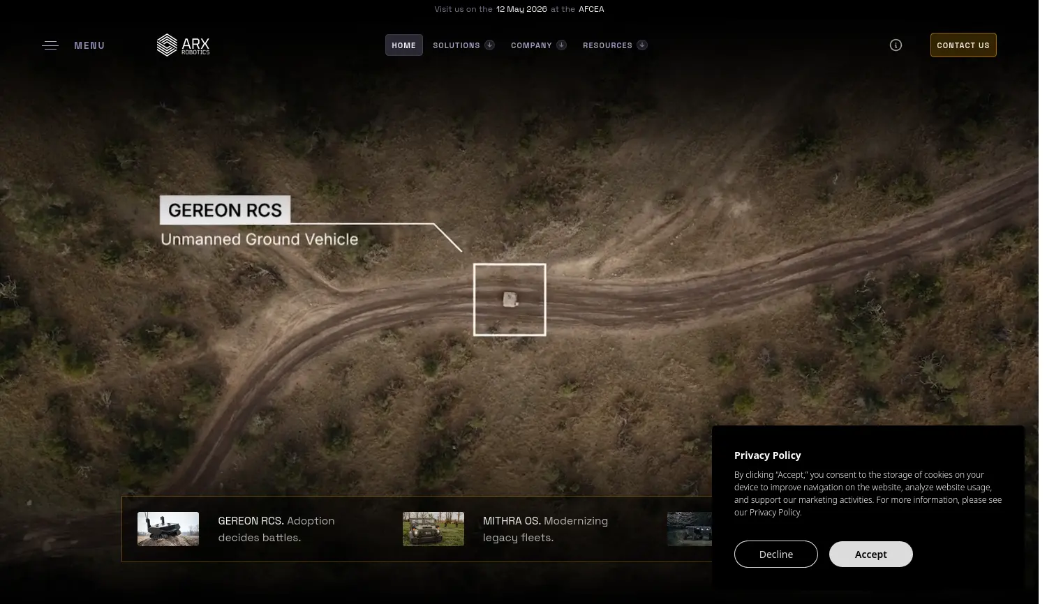 Website-Screenshot von ARX Robotics