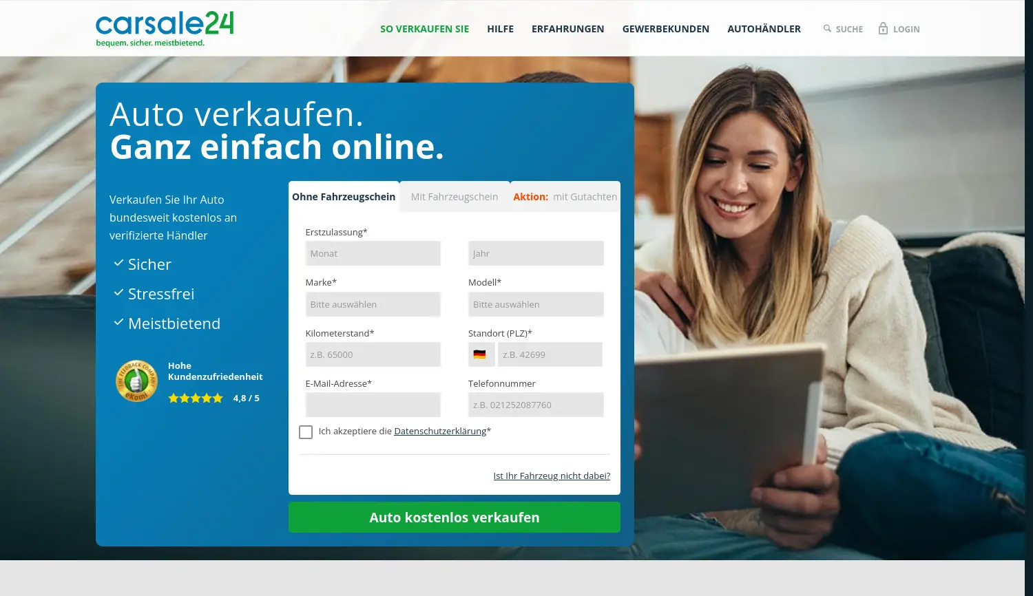 Website-Screenshot von carsale24