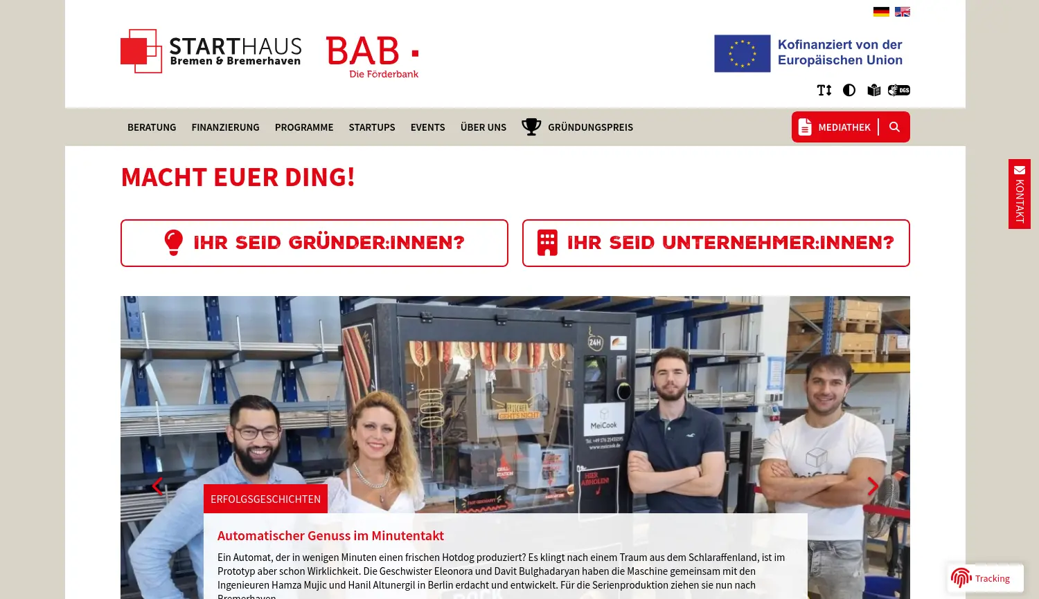Website-Screenshot von Starthaus