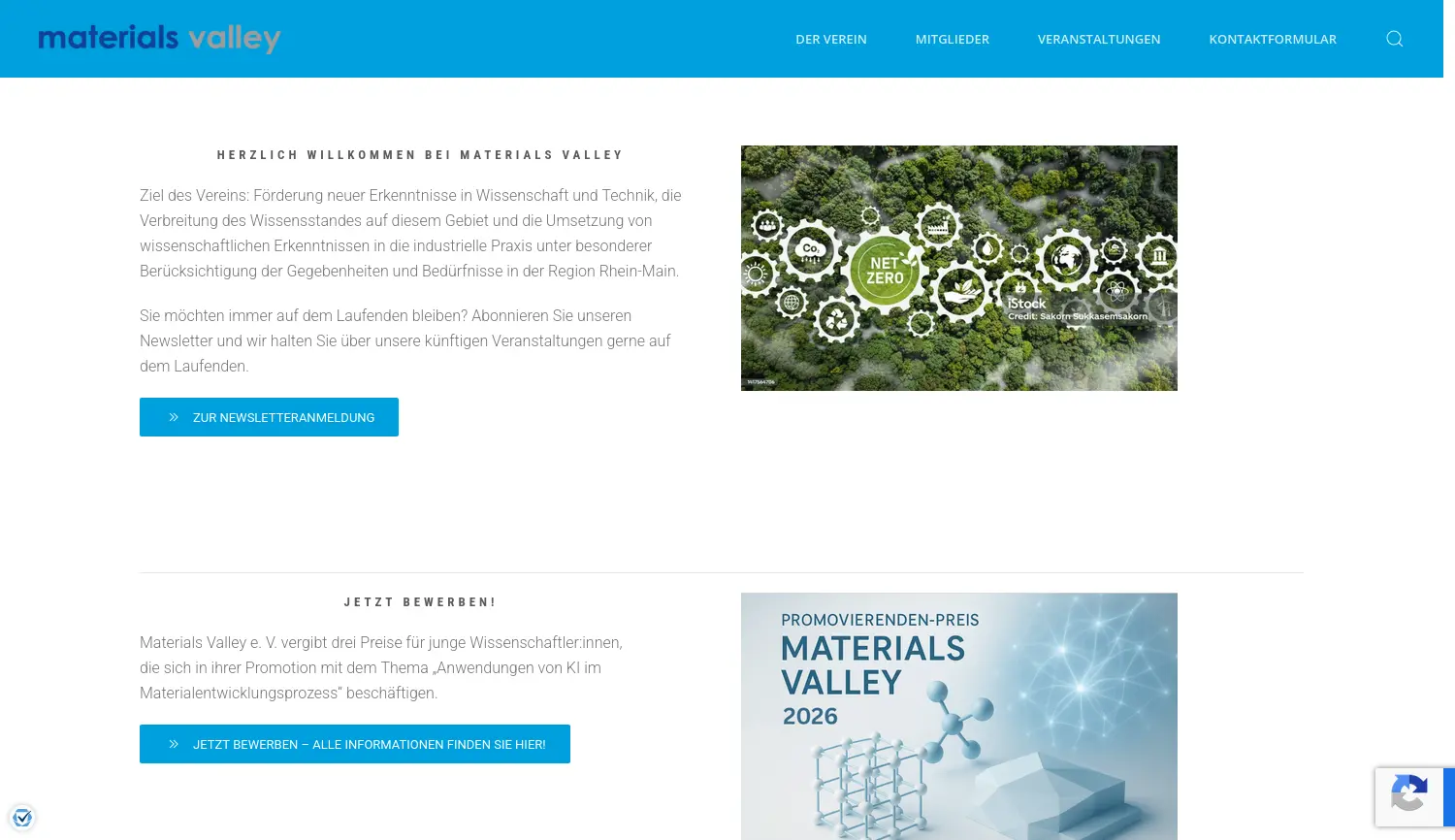 Website-Screenshot von materials valley