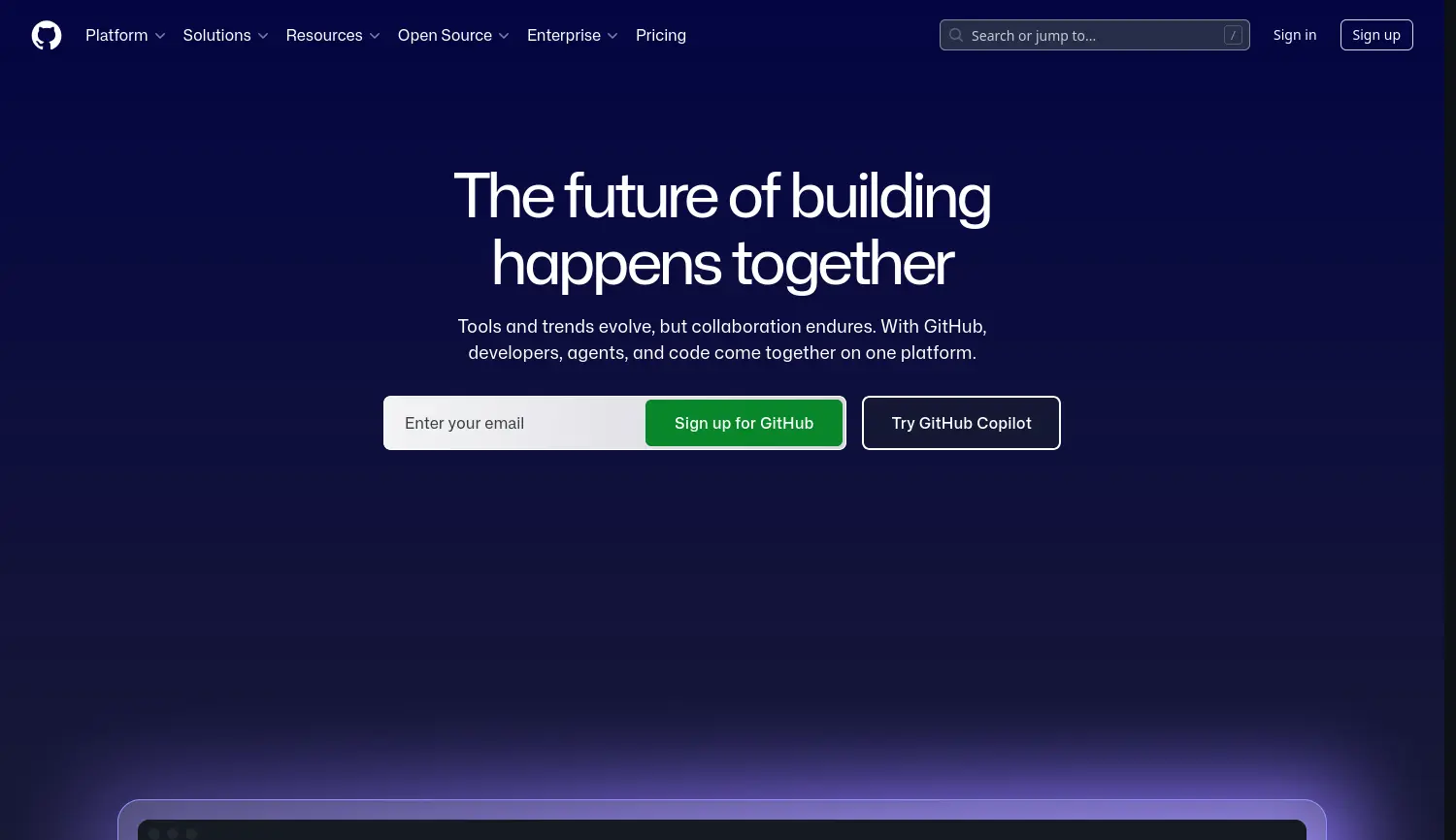 Website-Screenshot von GitHub