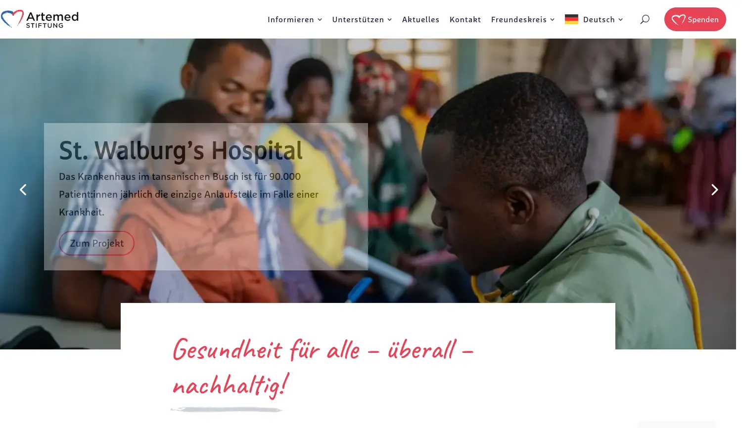 Website-Screenshot von Artemed Stiftung