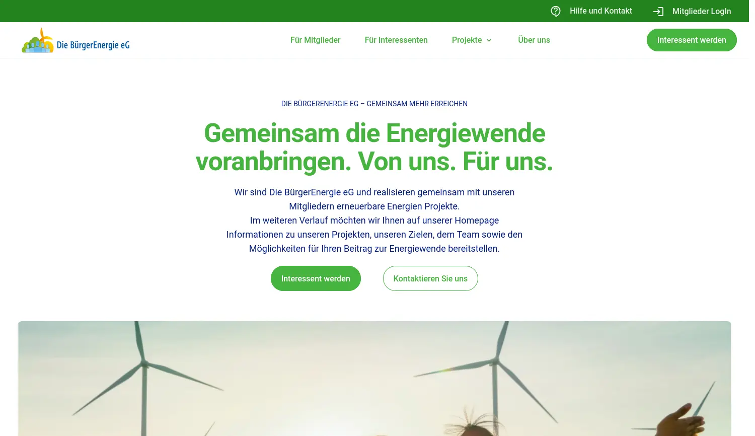 Website-Screenshot von Die BürgerEnergie