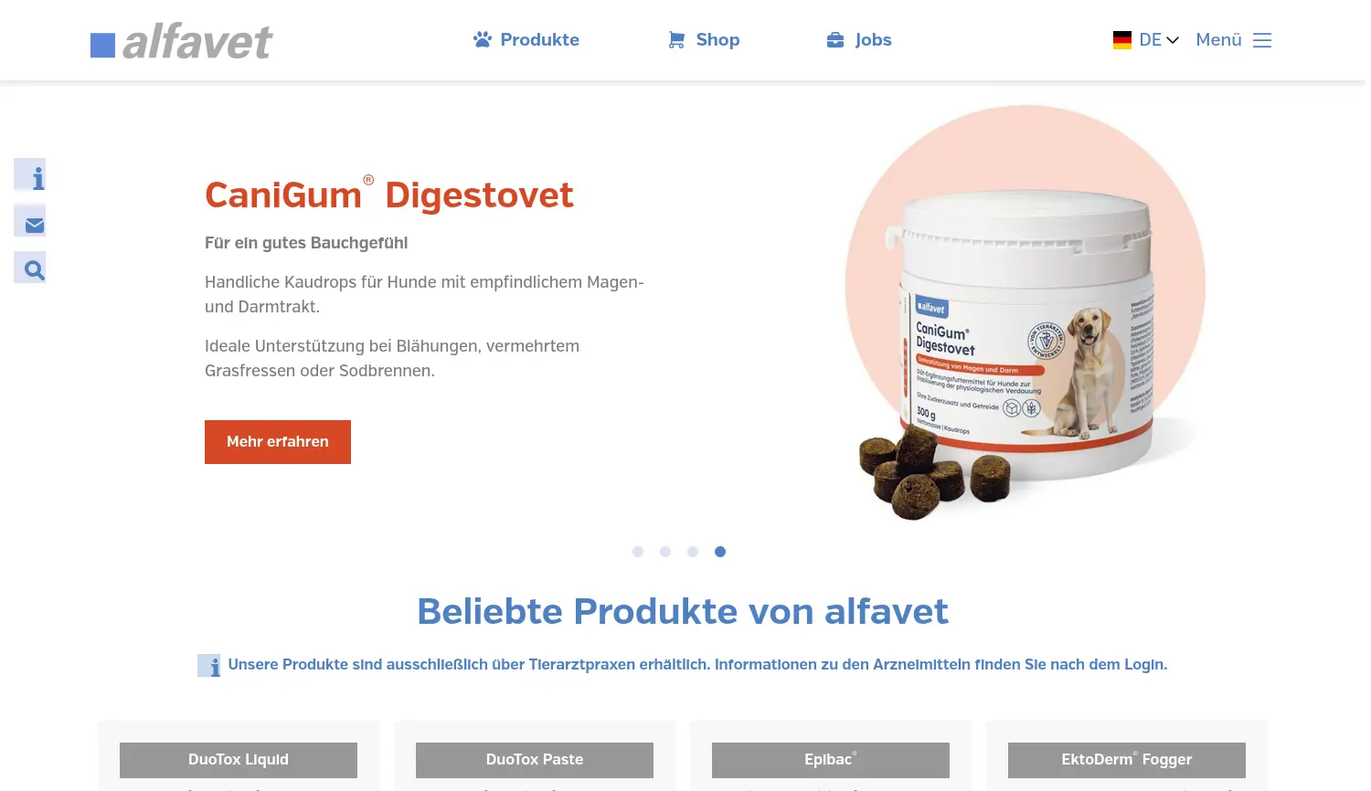 Website-Screenshot von alfavet