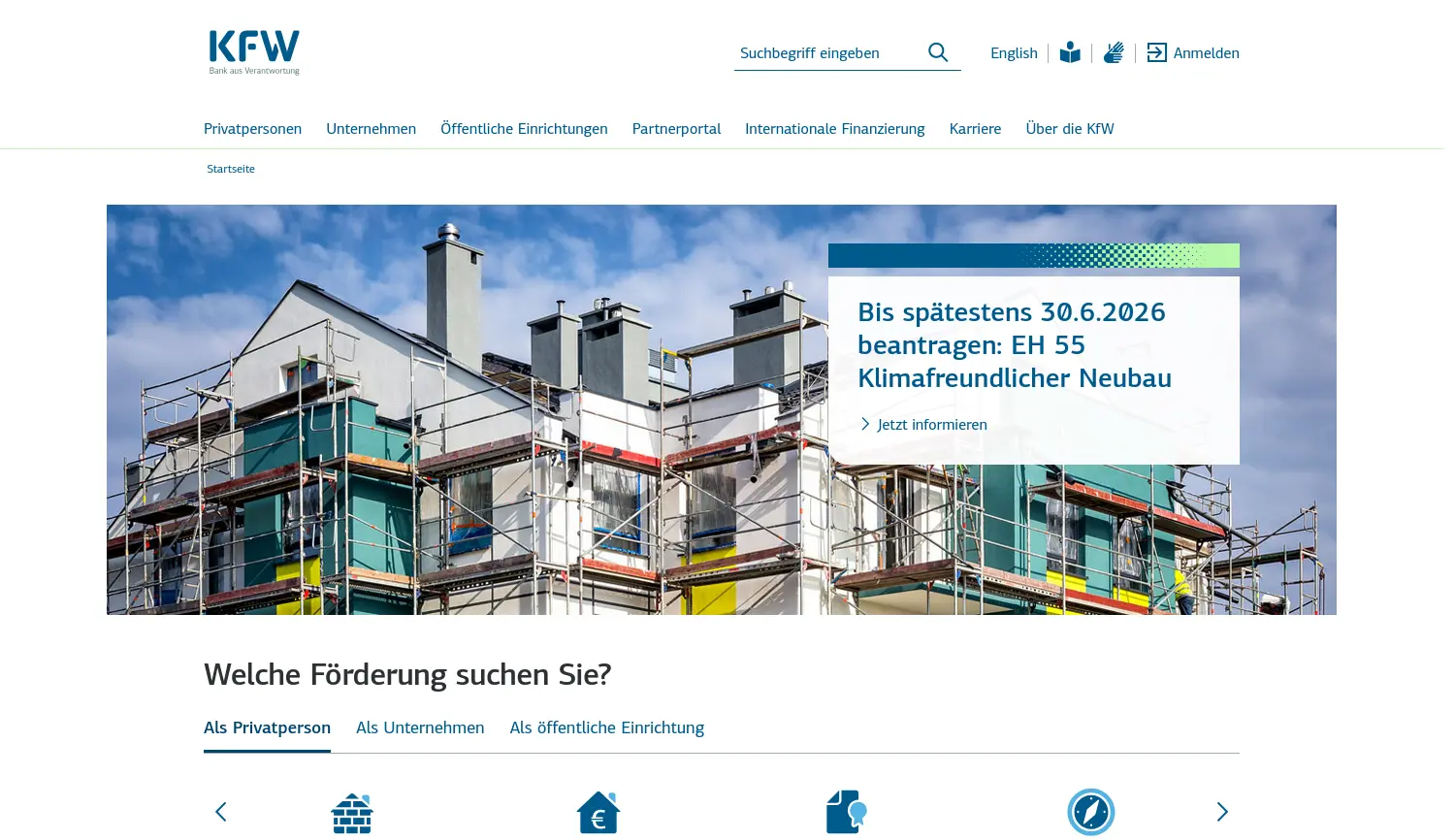 Website-Screenshot von KfW