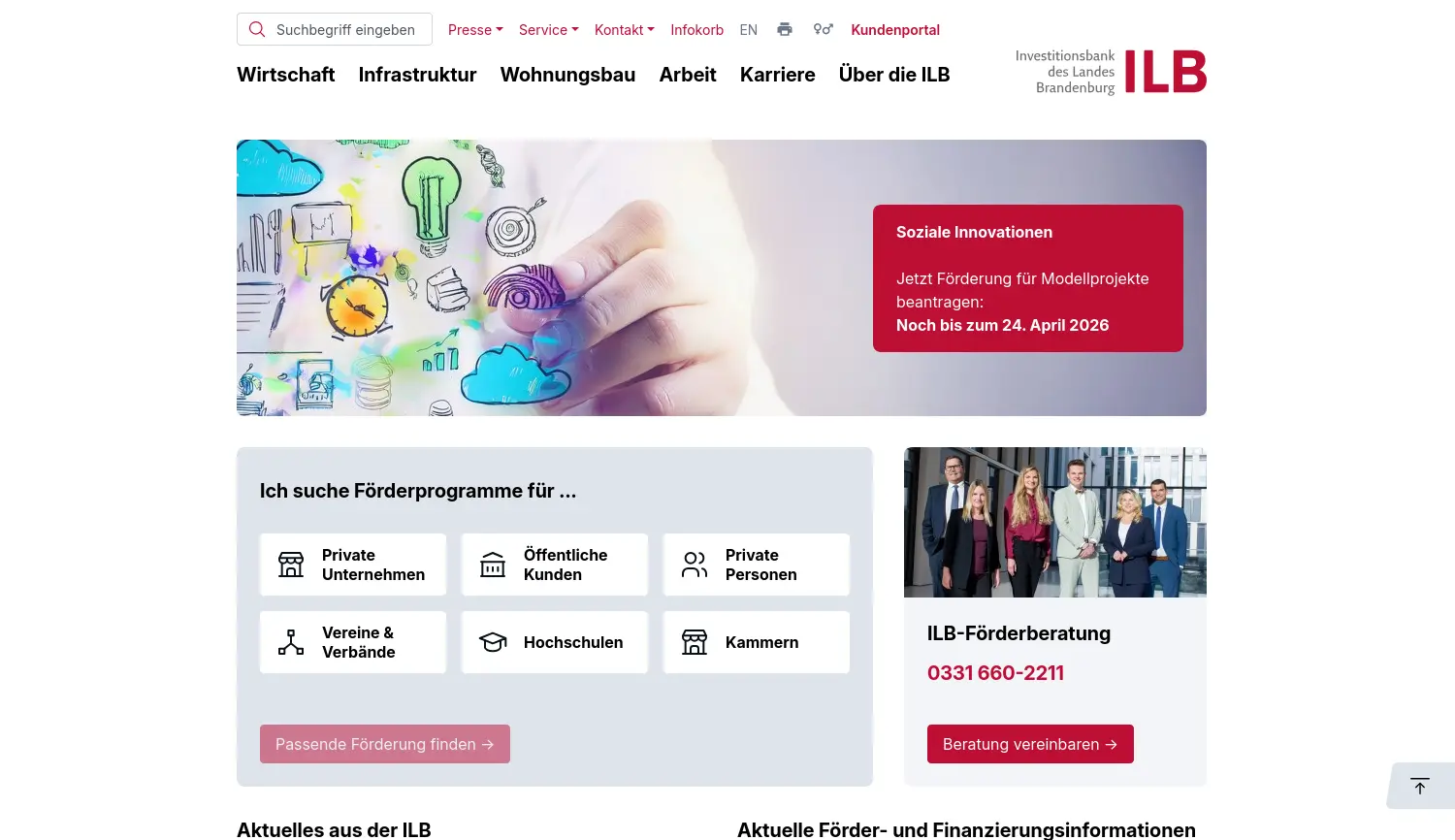 Website-Screenshot von ILB