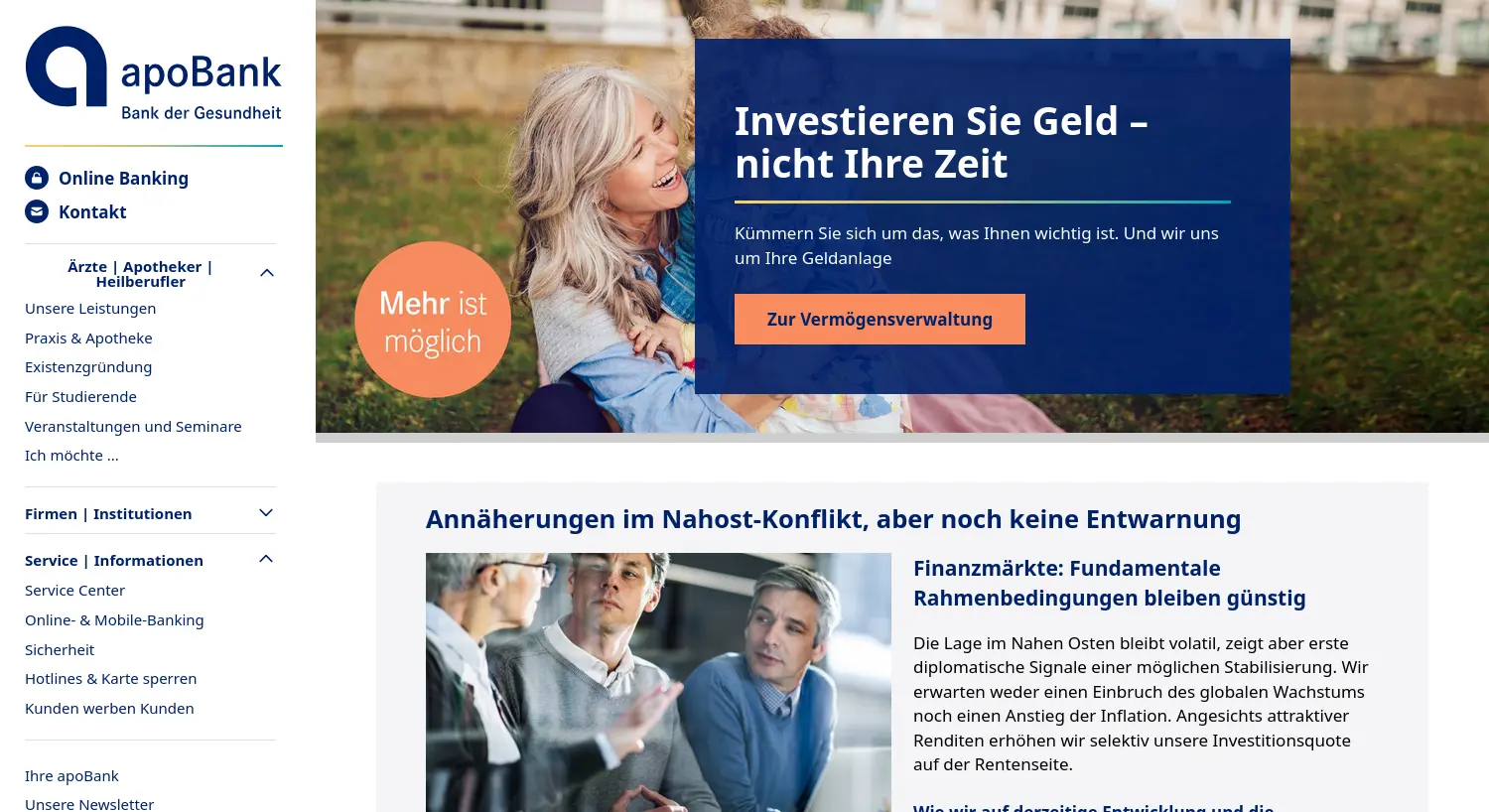 Website-Screenshot von apoBank