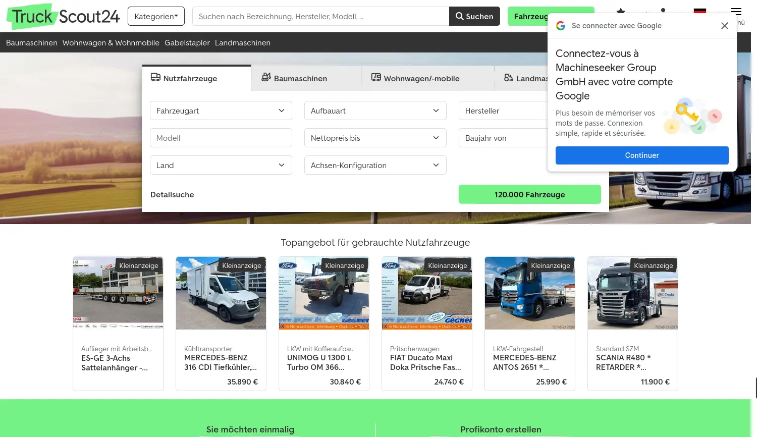 Website-Screenshot von TruckScout24