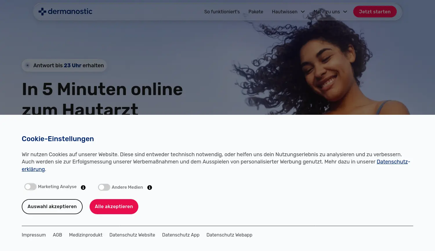 Website-Screenshot von dermanostic