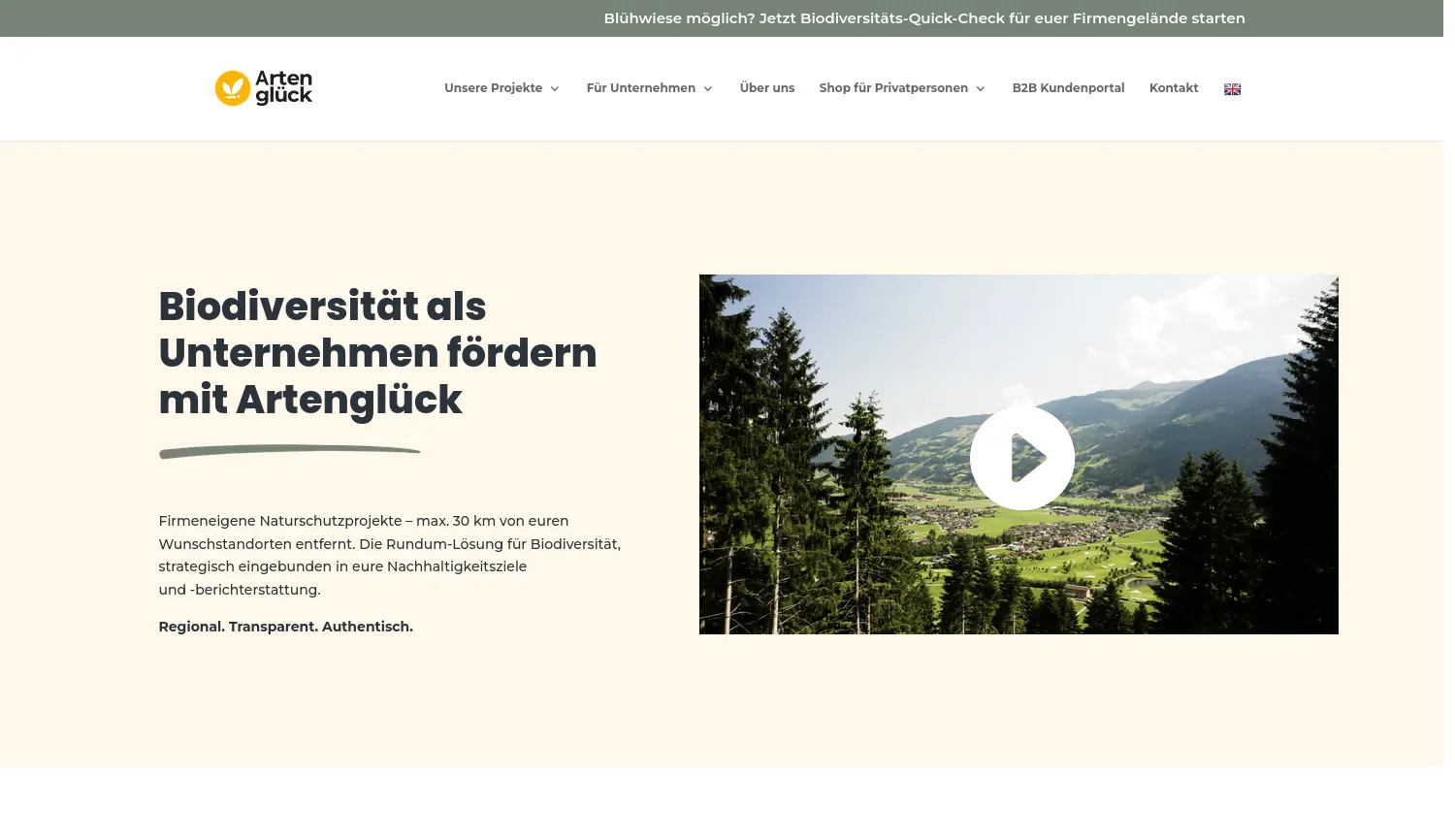 Website-Screenshot von Artenglück
