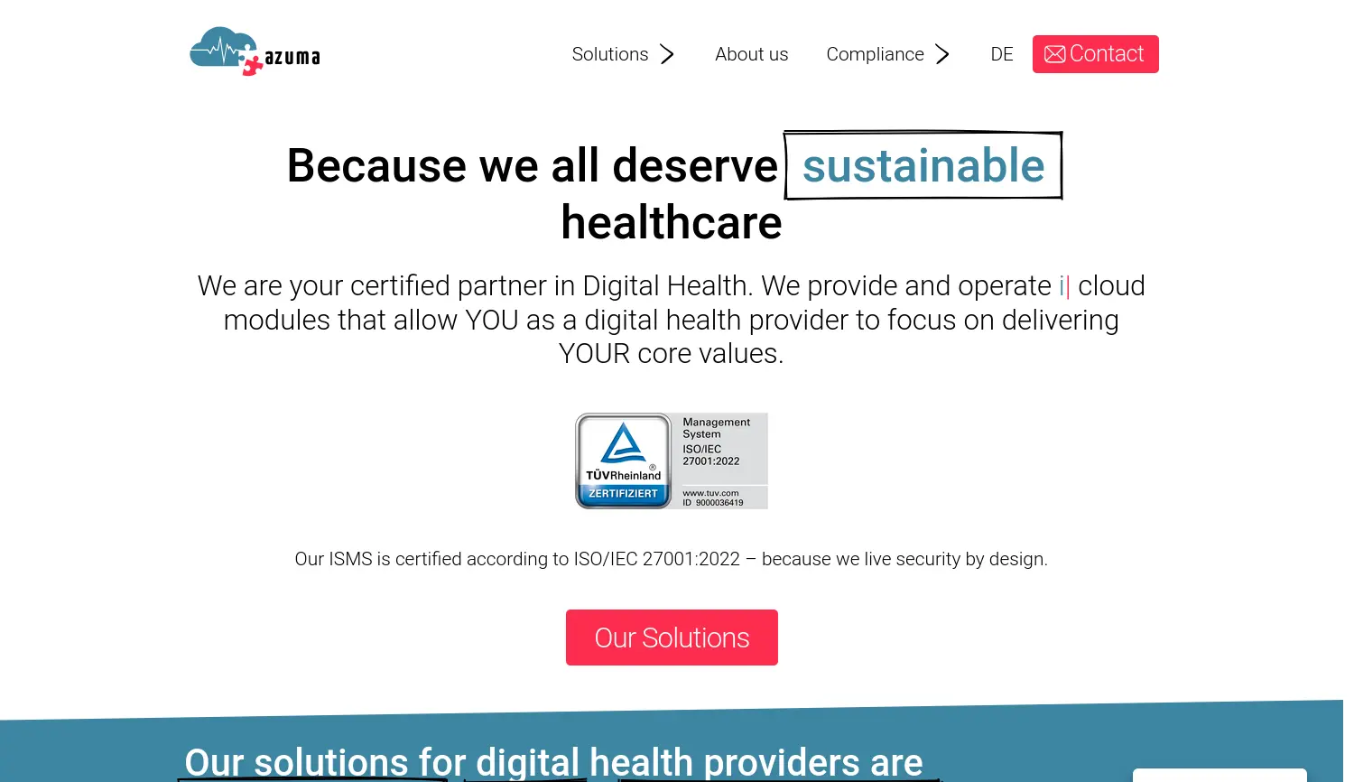 Website-Screenshot von azuma healthtech