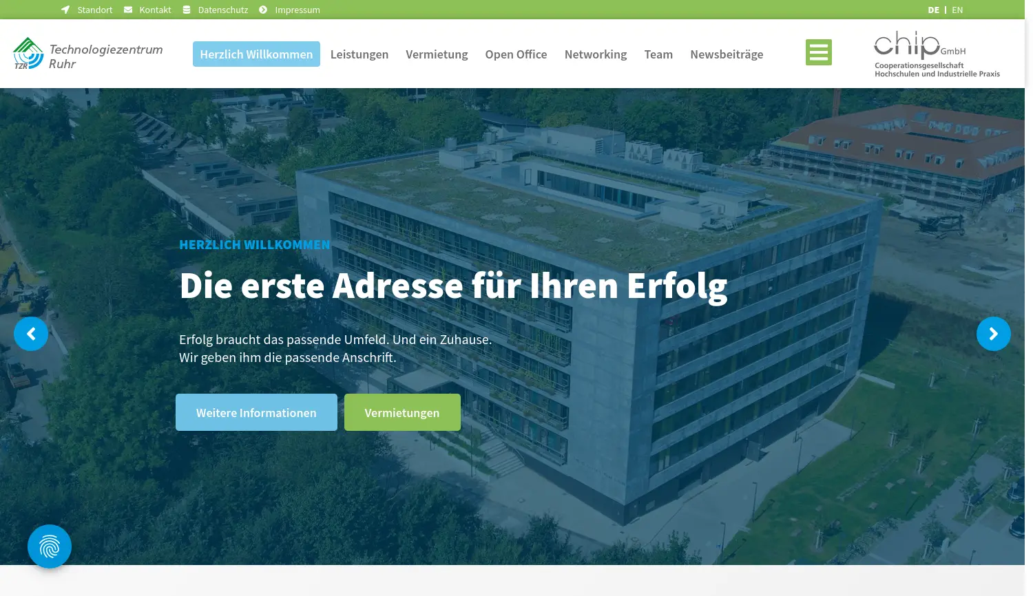Website-Screenshot von Technologiezentrum Ruhr
