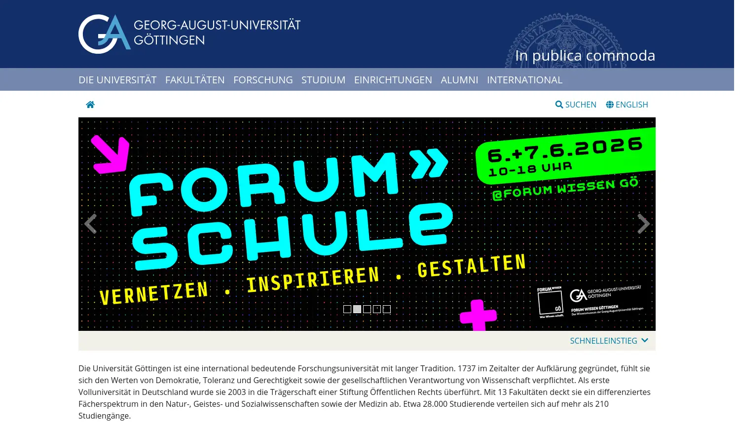 Website-Screenshot von Universität Göttingen