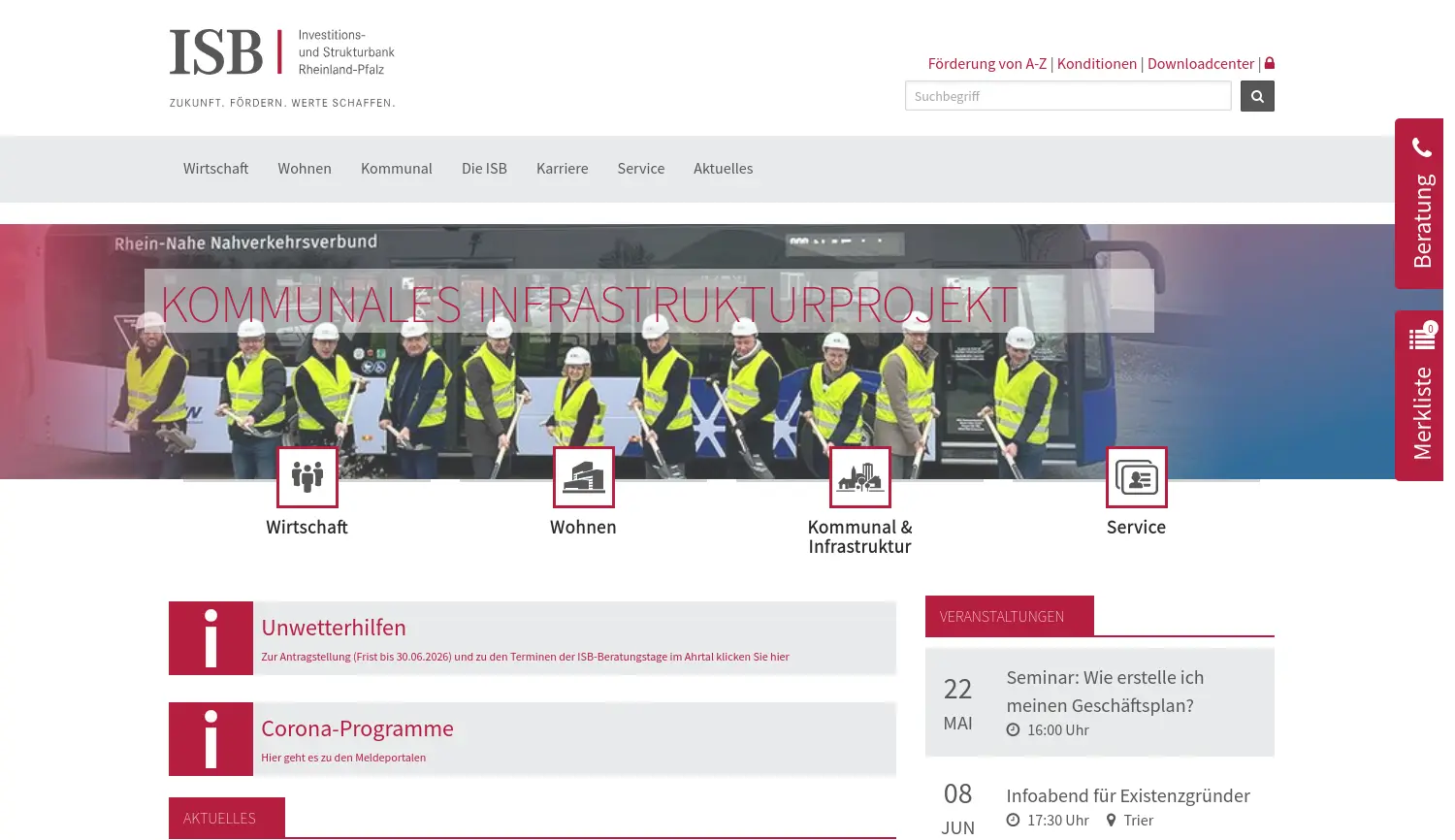 Website-Screenshot von ISB