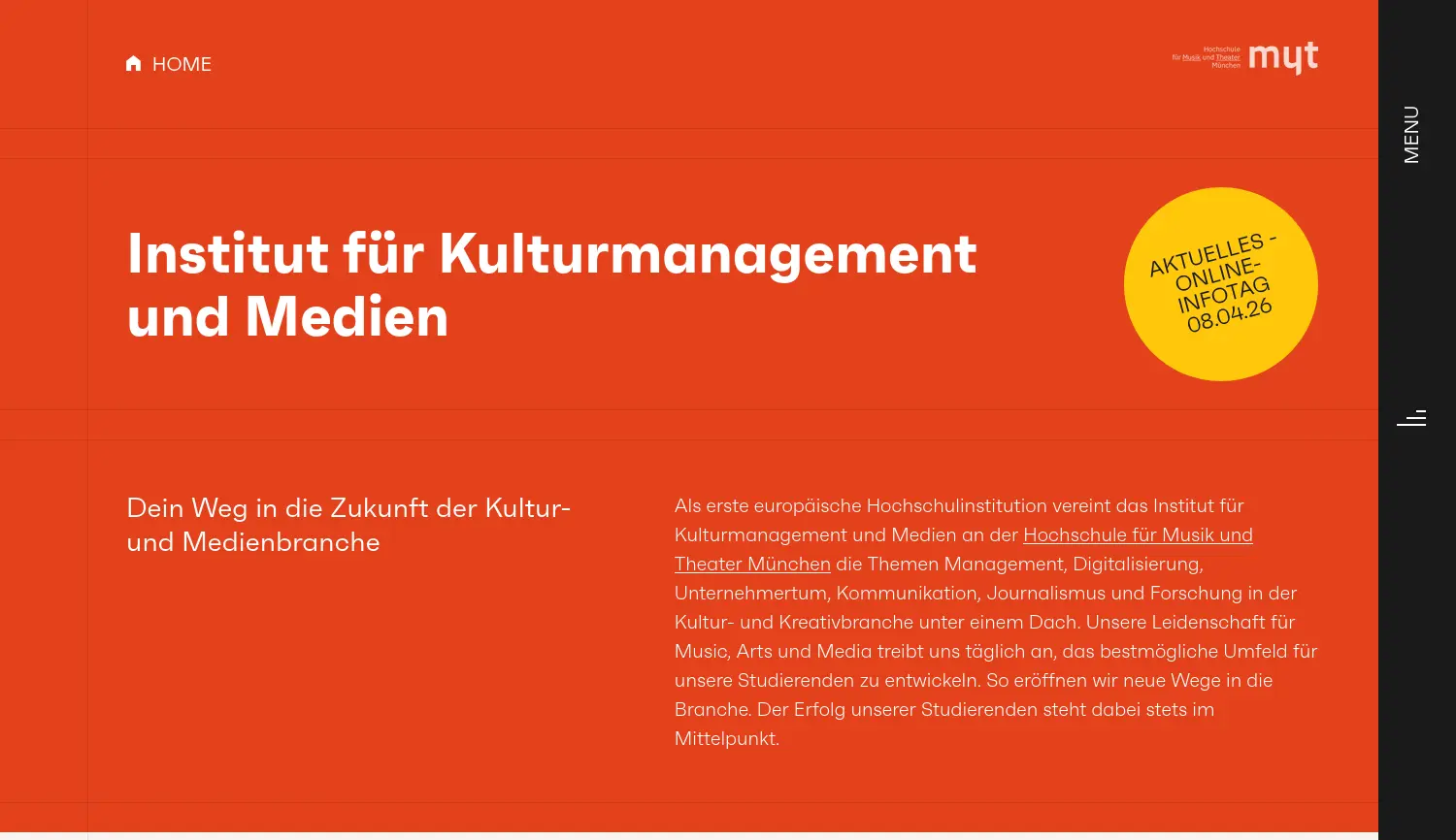 Website-Screenshot von Institut für Kulturmanagement und Medien