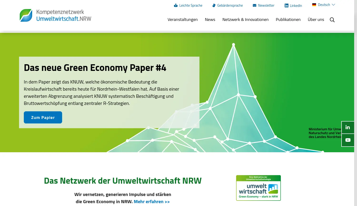 Website-Screenshot von Kompetenznetzwerk Umweltwirtschaft.NRW