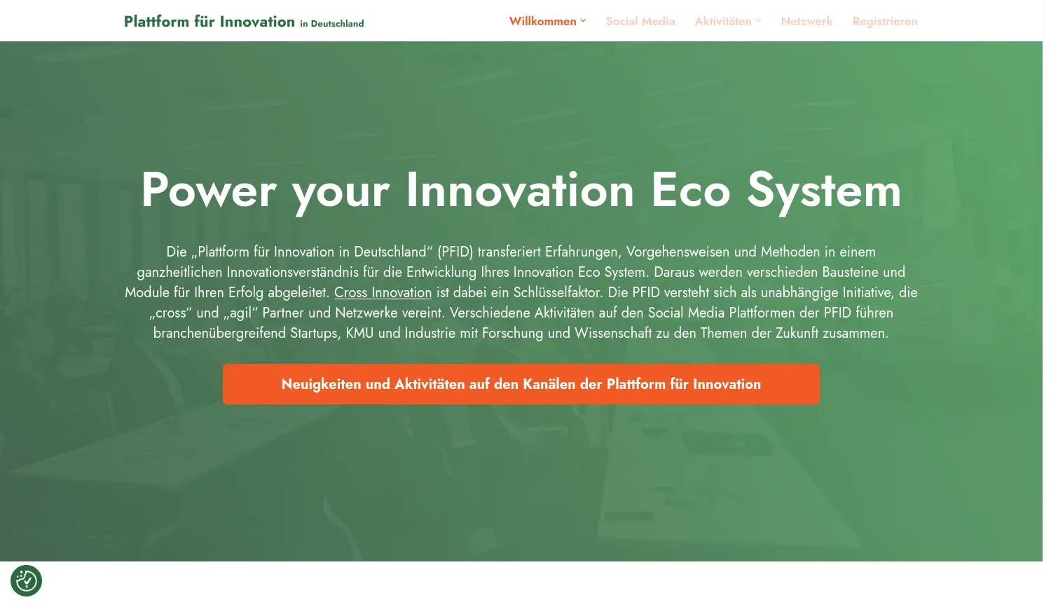 Website-Screenshot von Plattform für Innovation