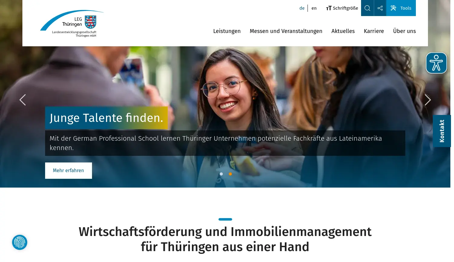Website-Screenshot von LEG Thüringen