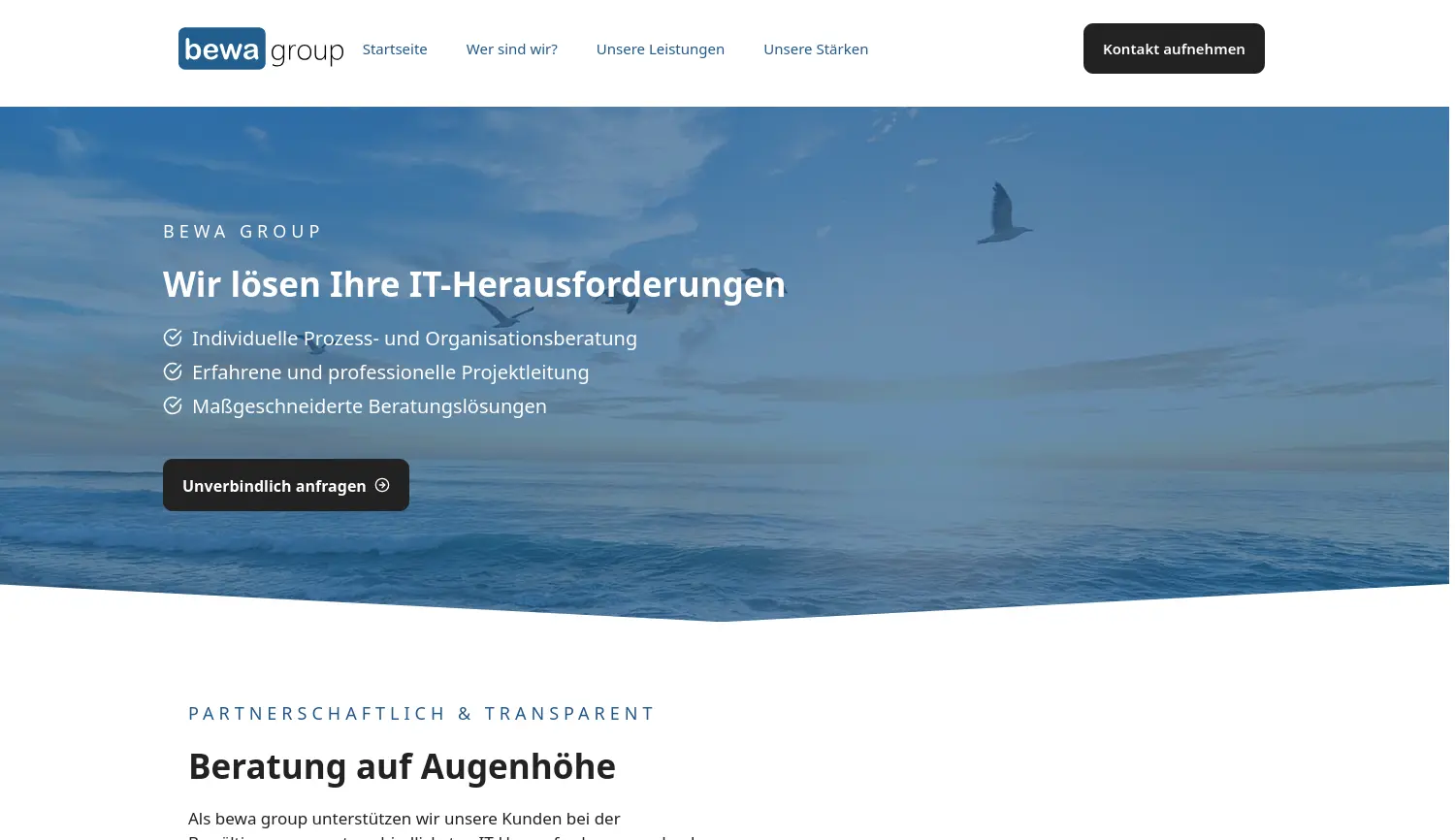 Website-Screenshot von bewa group