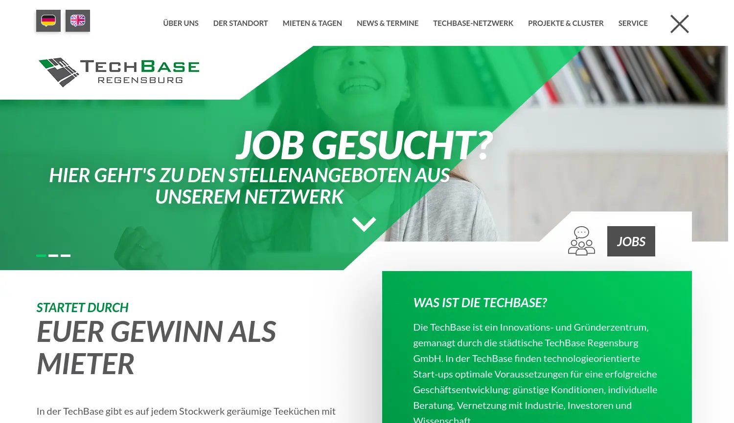 Website-Screenshot von TechBase