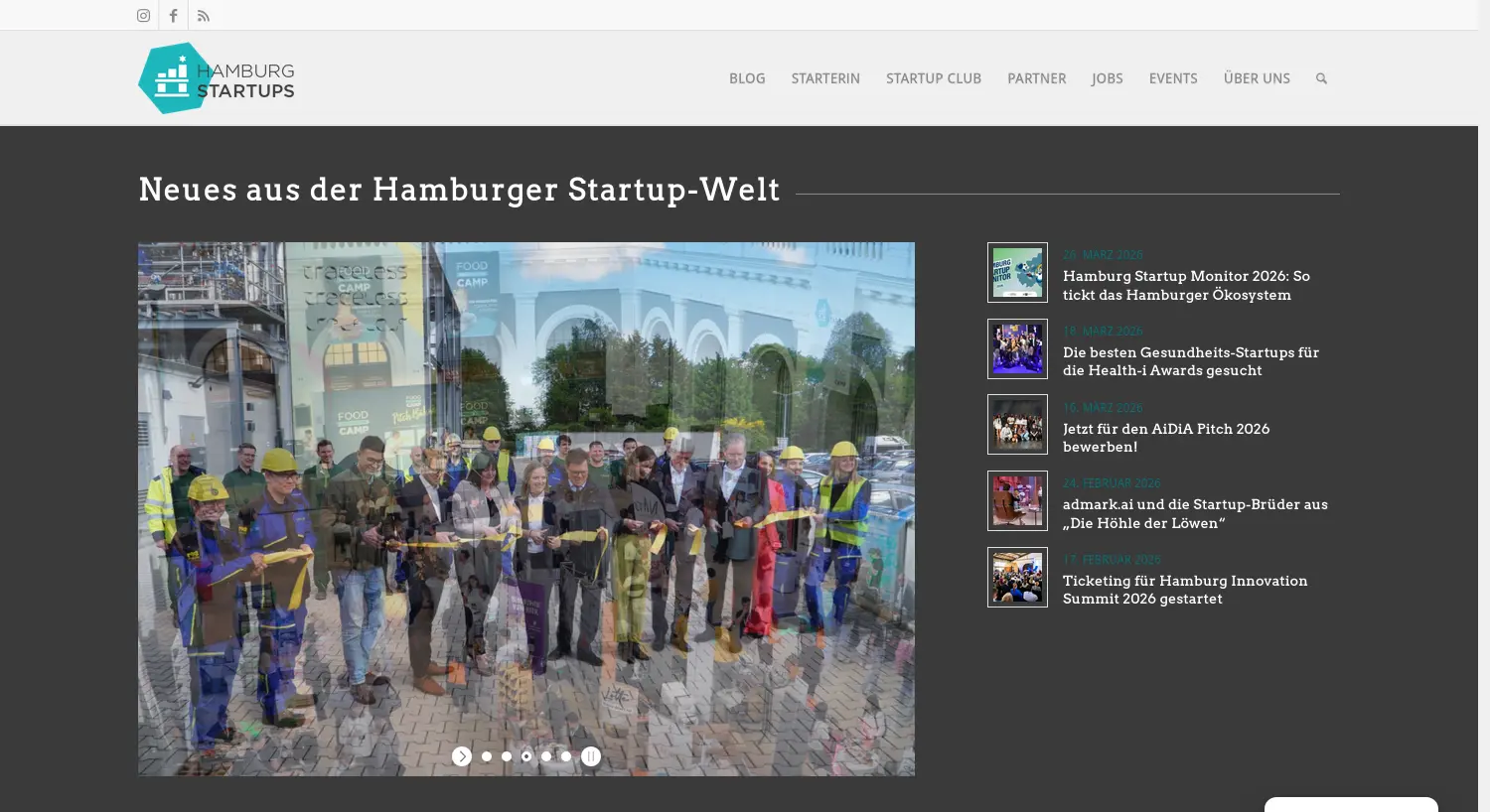 Website-Screenshot von Hamburg Startups