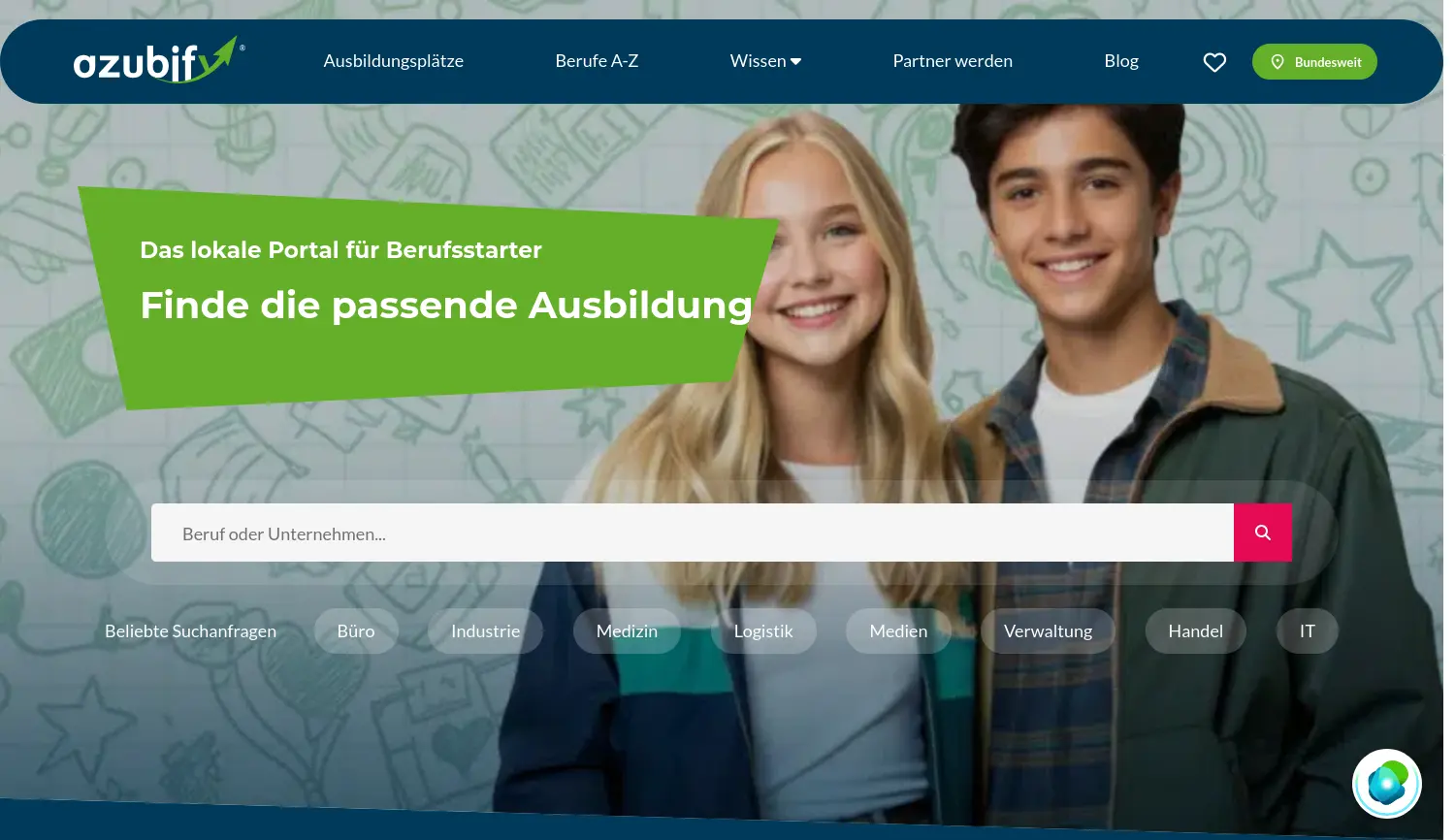 Website-Screenshot von azubify
