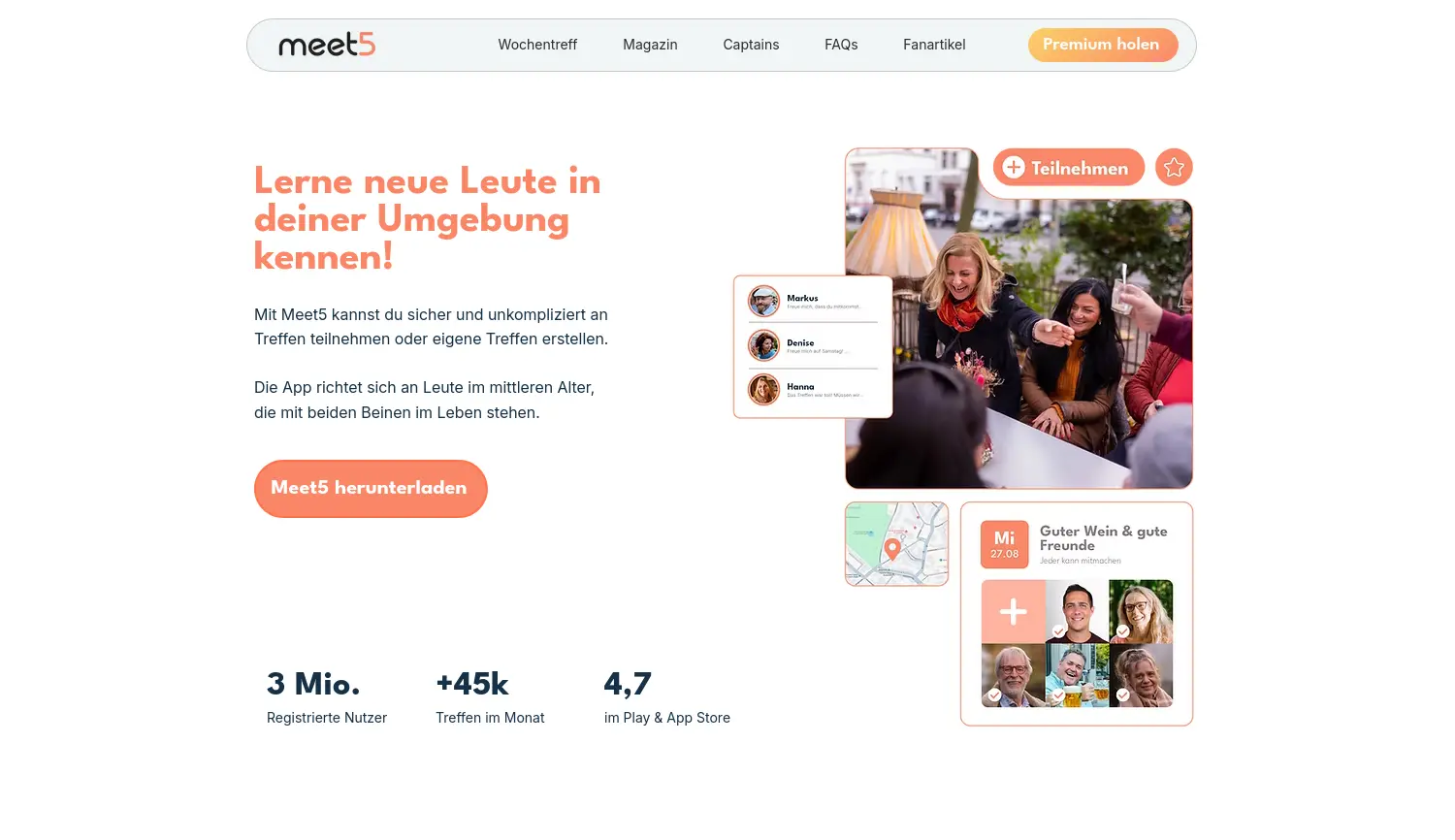 Website-Screenshot von Meet5