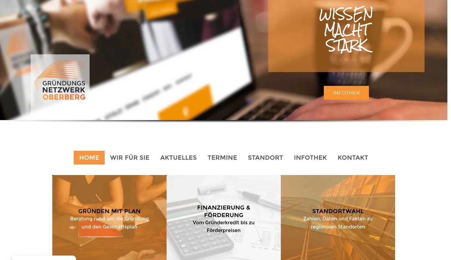 Website-Screenshot von Gründungsnetzwerk Oberberg