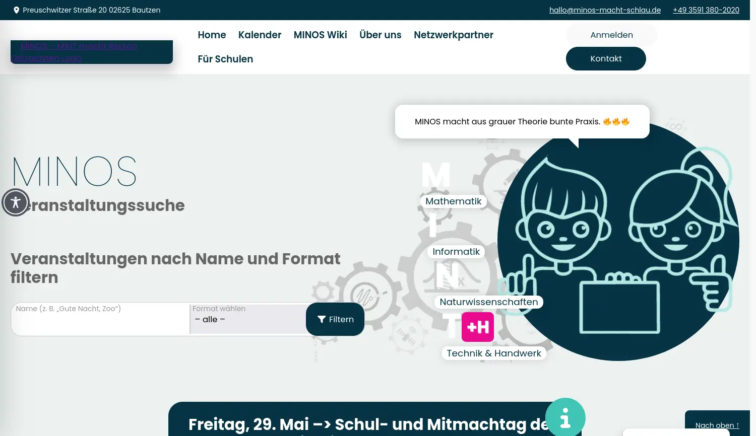 Website-Screenshot von MINOS