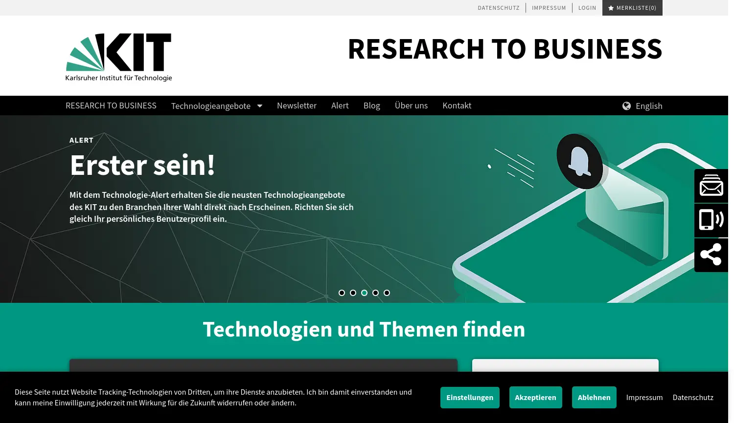 Website-Screenshot von KIT Research to Business