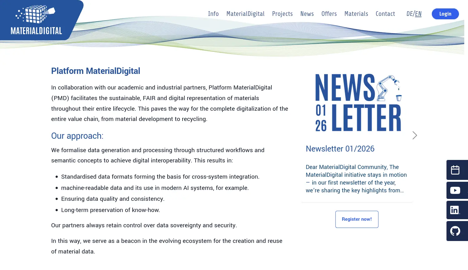 Website-Screenshot von Plattform MaterialDigital