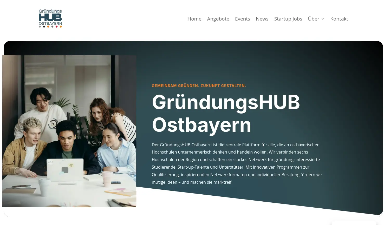 Website-Screenshot von GründungsHUB Ostbayern