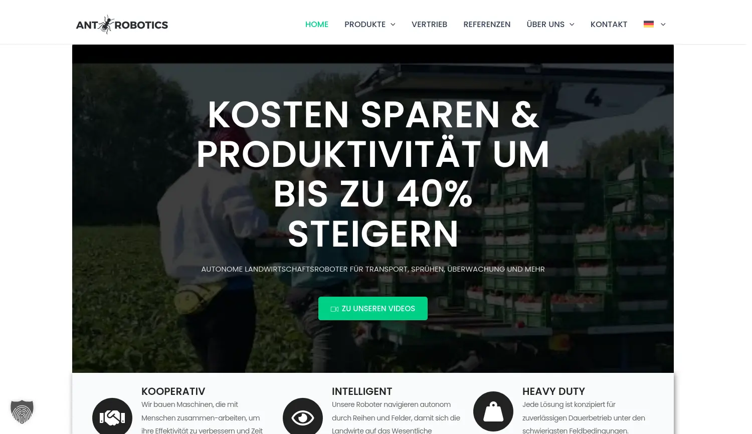 Website-Screenshot von ANT ROBOTICS