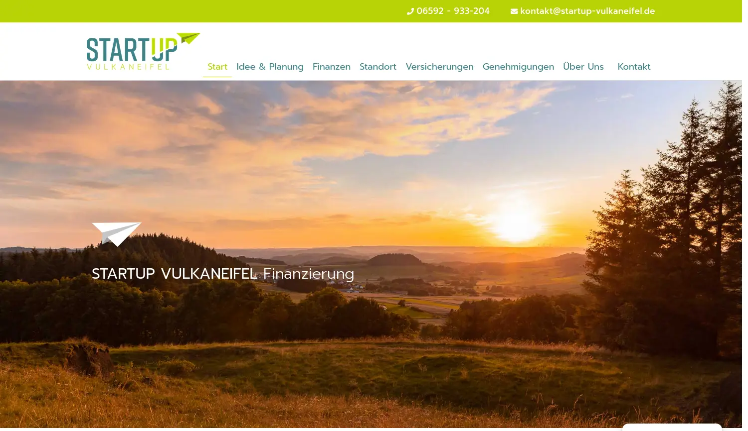 Website-Screenshot von StartUp Vulkaneifel
