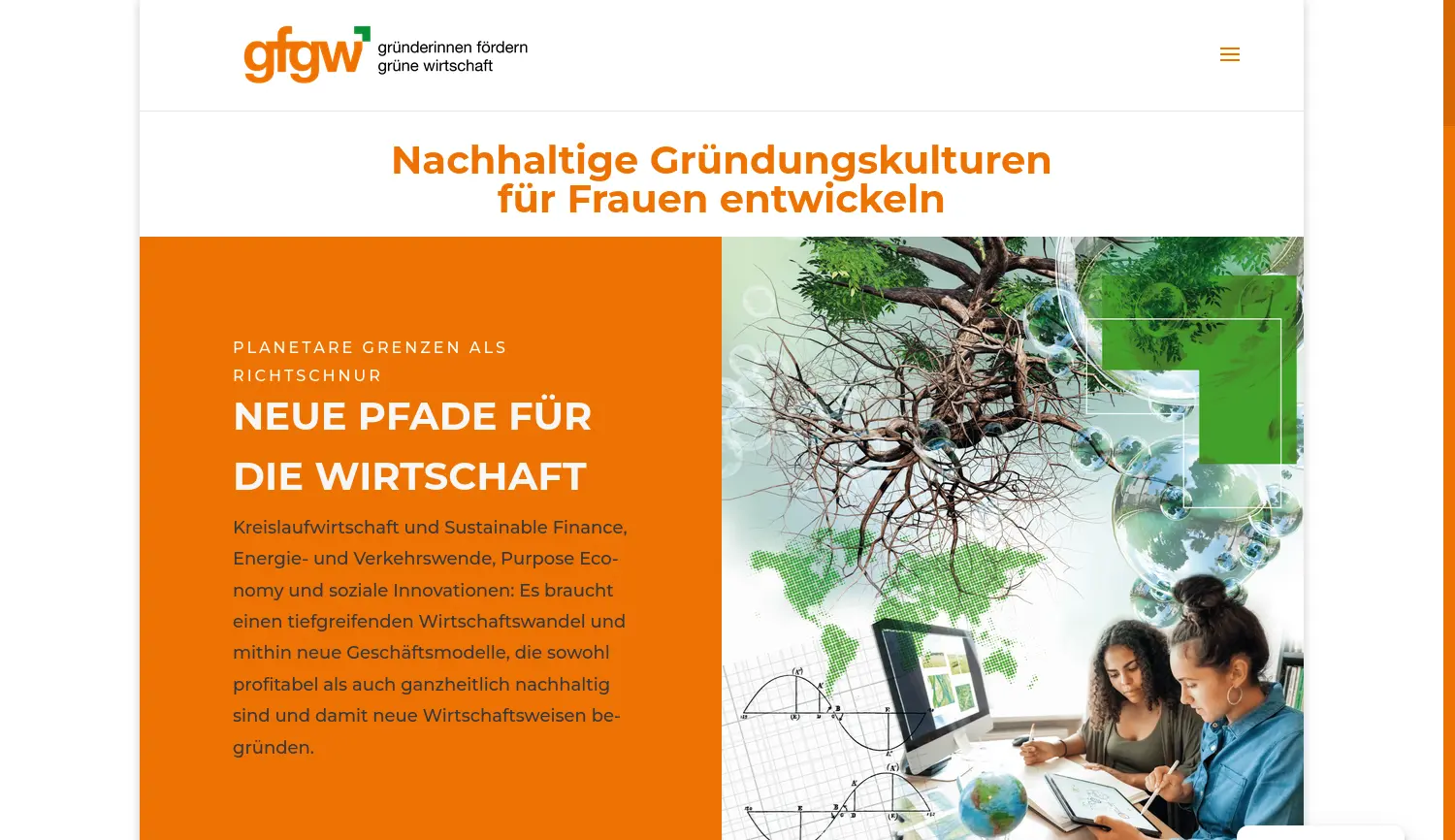 Website-Screenshot von Gründerinnen fördern grüne Wirtschaft