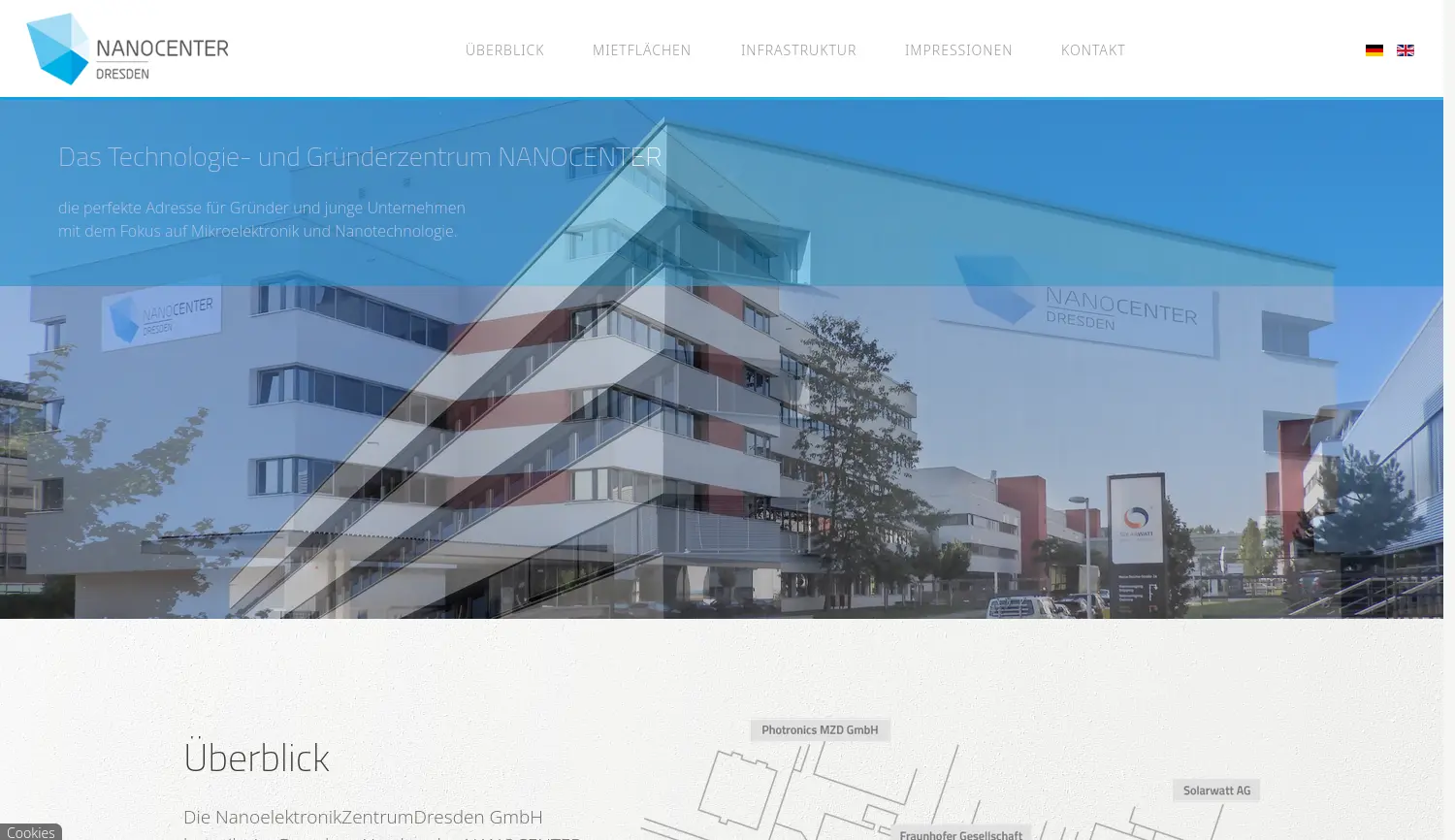 Website-Screenshot von NANOCENTER