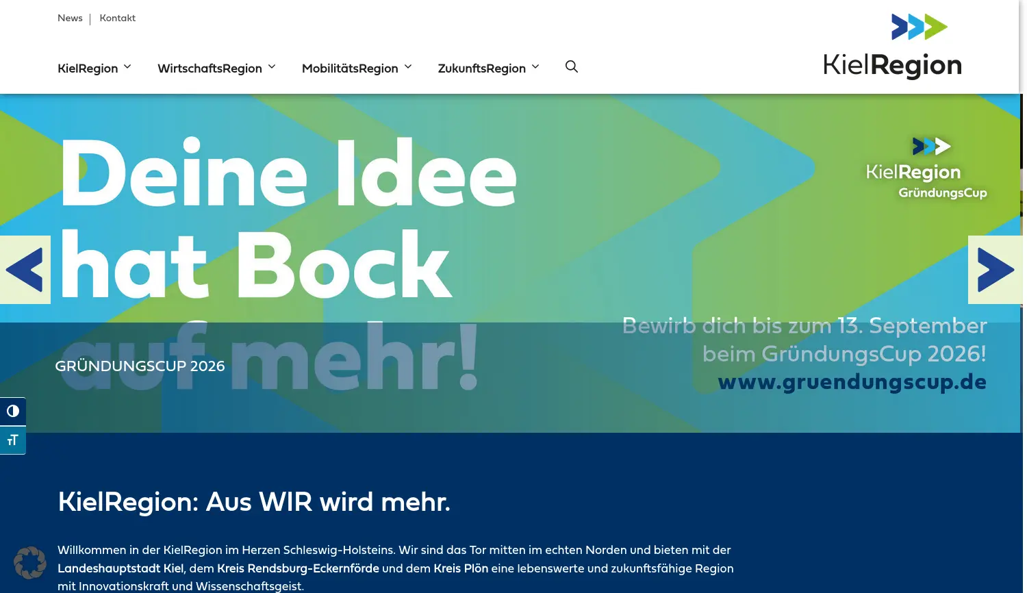 Website-Screenshot von KielRegion